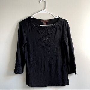 2/$15 S- Bandolino Black Lace Rayon 3/4 Sleeves V-neck Women’s Fashion Top